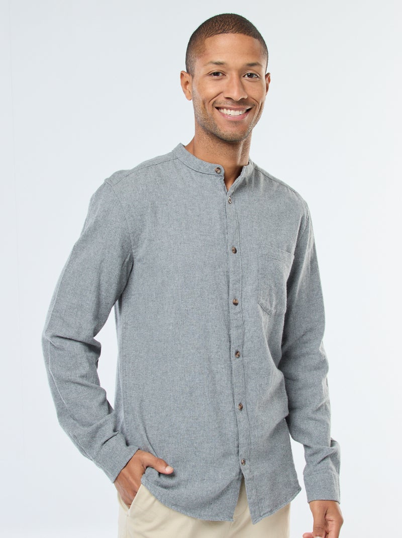 Camicia in flanella tinta unita con collo alla coreana Grigio - Kiabi