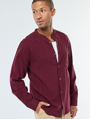 Camicia in flanella tinta unita con collo alla coreana