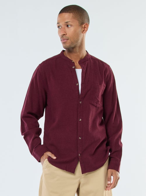 Camicia in flanella tinta unita con collo alla coreana - Kiabi