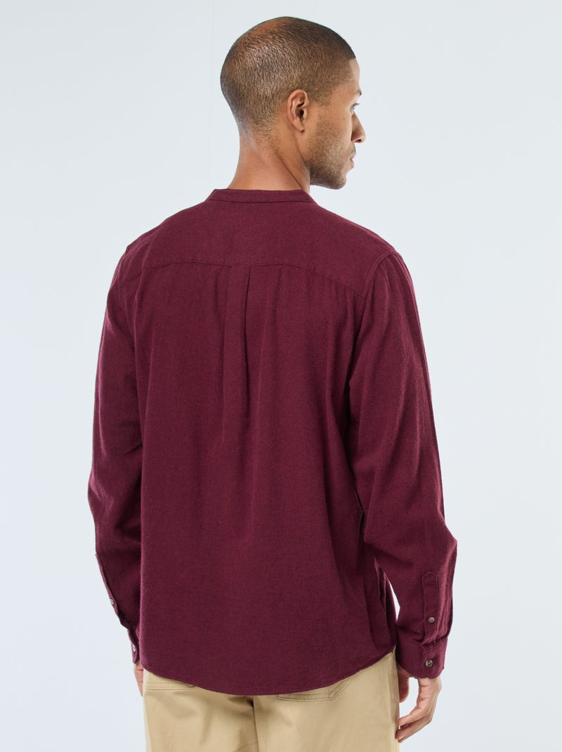 Camicia in flanella tinta unita con collo alla coreana Rosso - Kiabi