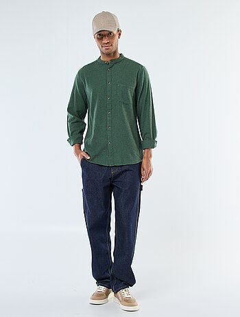 Camicia in flanella tinta unita con collo alla coreana