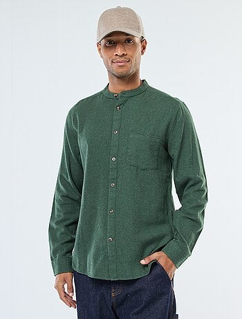 Camicia in flanella tinta unita con collo alla coreana