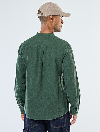 Camicia in flanella tinta unita con collo alla coreana