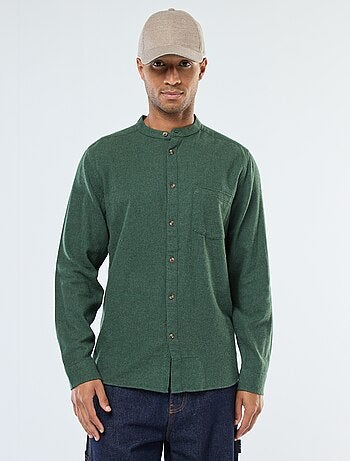 Camicia in flanella tinta unita con collo alla coreana