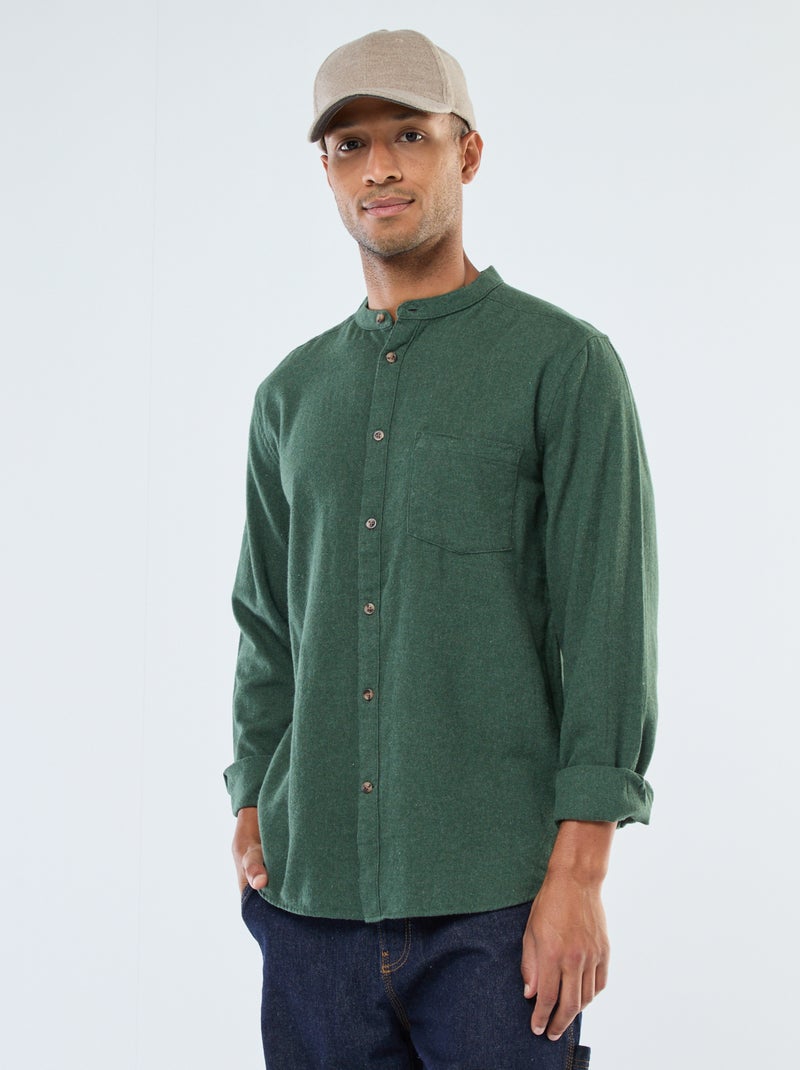 Camicia in flanella tinta unita con collo alla coreana Verde - Kiabi