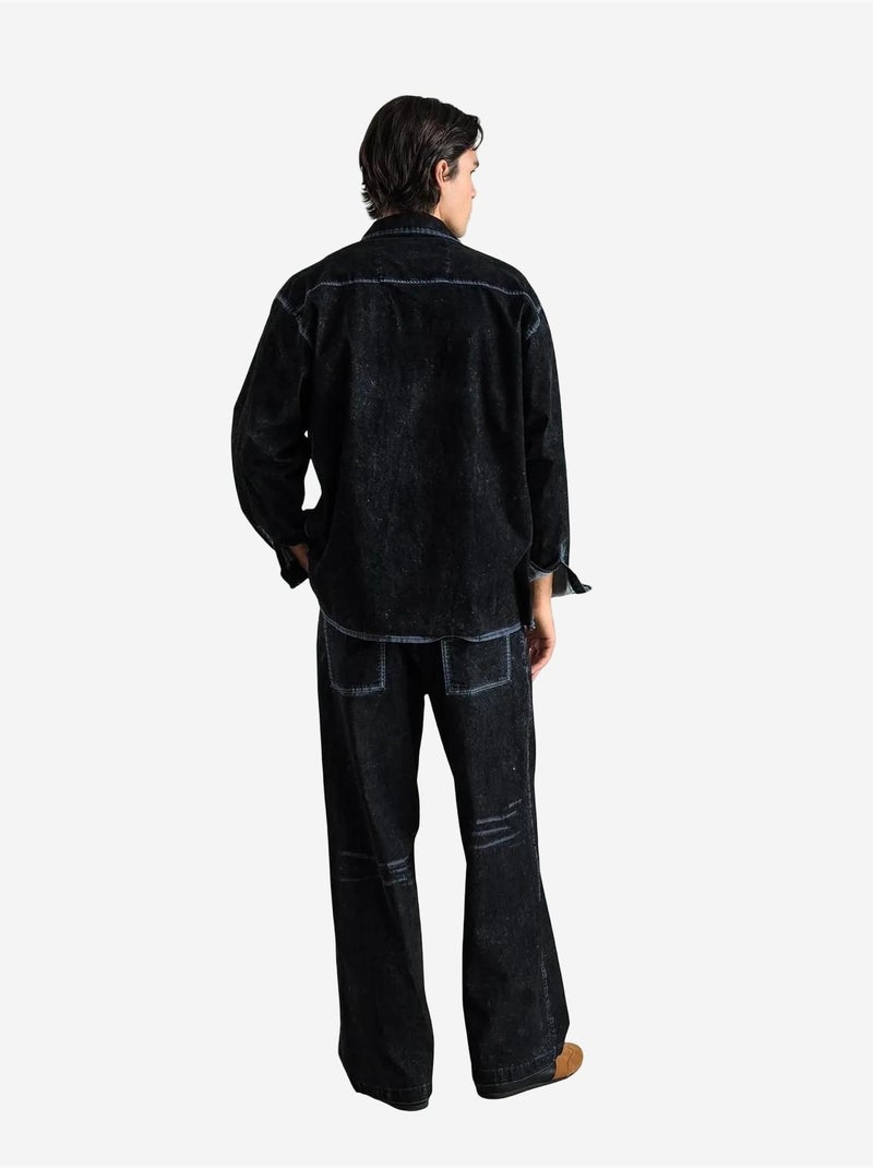 Camicia in gabardine a maniche lunghe con bottoni e colletto da giacca giesto Nero - Kiabi