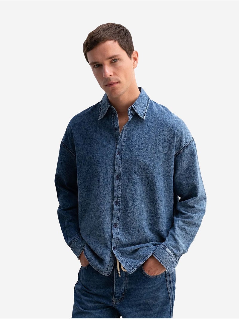 Camicia in gabardine di cotone jacquard giesto Blu zaffiro - Kiabi