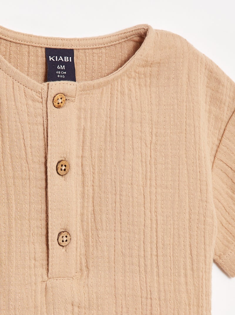 Camicia in garza di cotone a maniche corte Beige - Kiabi