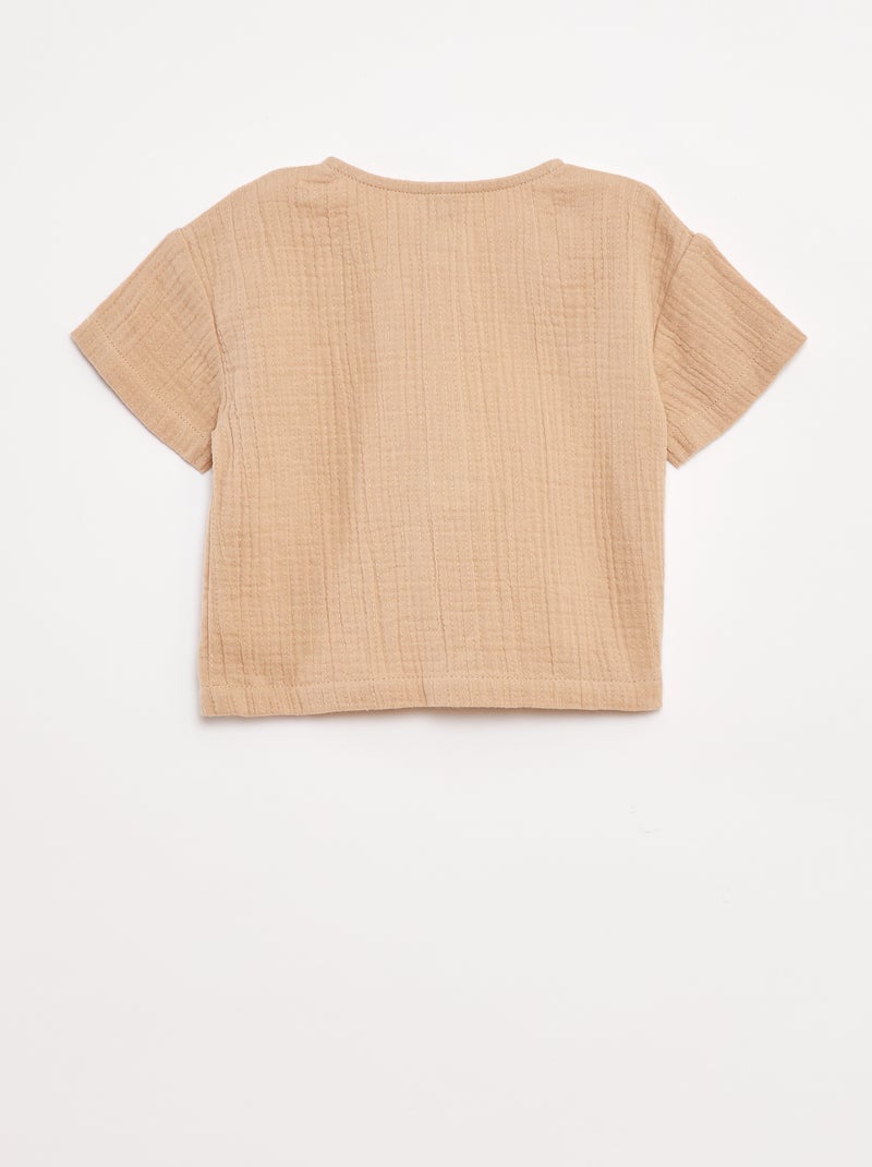 Camicia in garza di cotone a maniche corte Beige - Kiabi