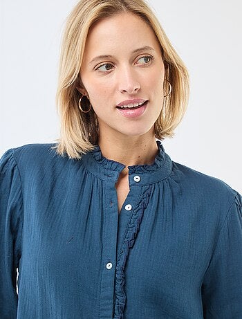 Camicia in garza di cotone con bordi ondulati