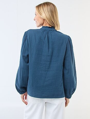 Camicia in garza di cotone con bordi ondulati