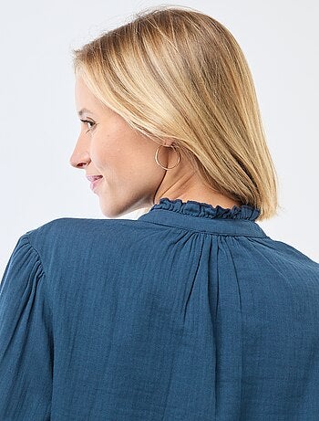 Camicia in garza di cotone con bordi ondulati