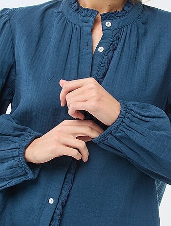 Camicia in garza di cotone con bordi ondulati
