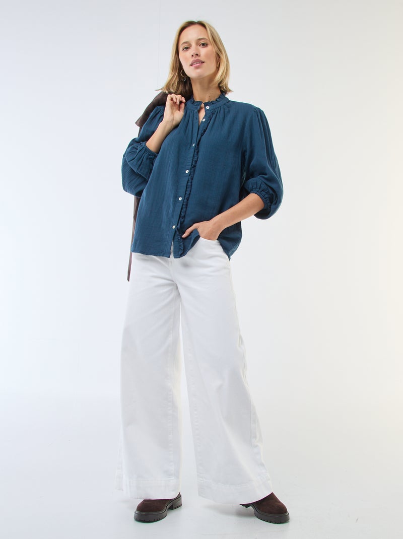 Camicia in garza di cotone con bordi ondulati Blu - Kiabi