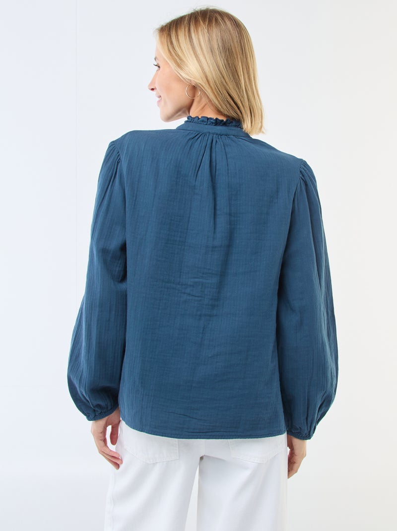 Camicia in garza di cotone con bordi ondulati Blu - Kiabi