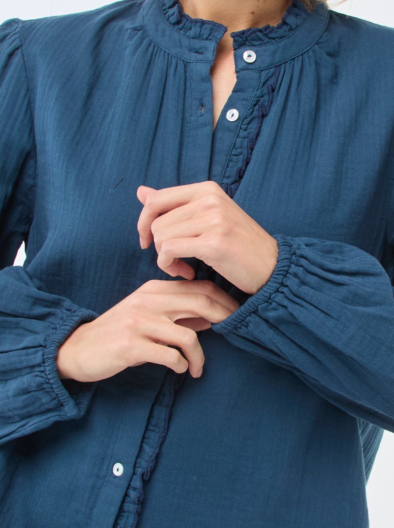 Camicia in garza di cotone con bordi ondulati Blu - Kiabi