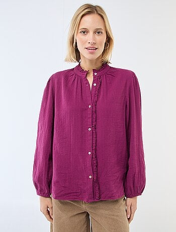 Camicia in garza di cotone con bordi ondulati