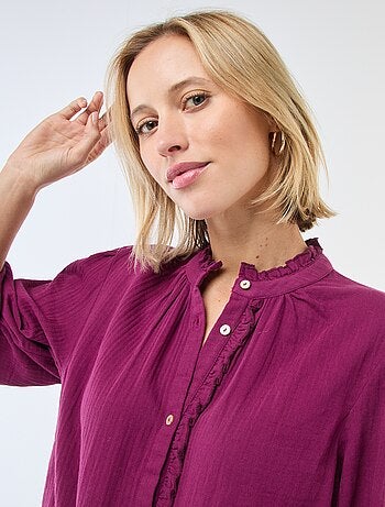 Camicia in garza di cotone con bordi ondulati