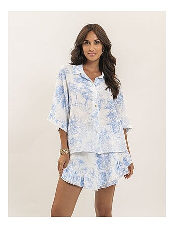 Camicia in garza di cotone con motivi toile de jouy OLEA
