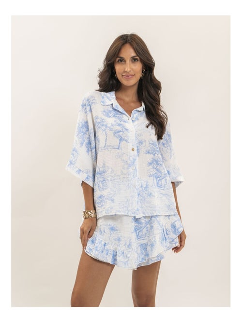 Camicia in garza di cotone con motivi toile de jouy OLEA - Kiabi Camicia in garza di cotone con motivi toile de jouy OLEA - Kiabi