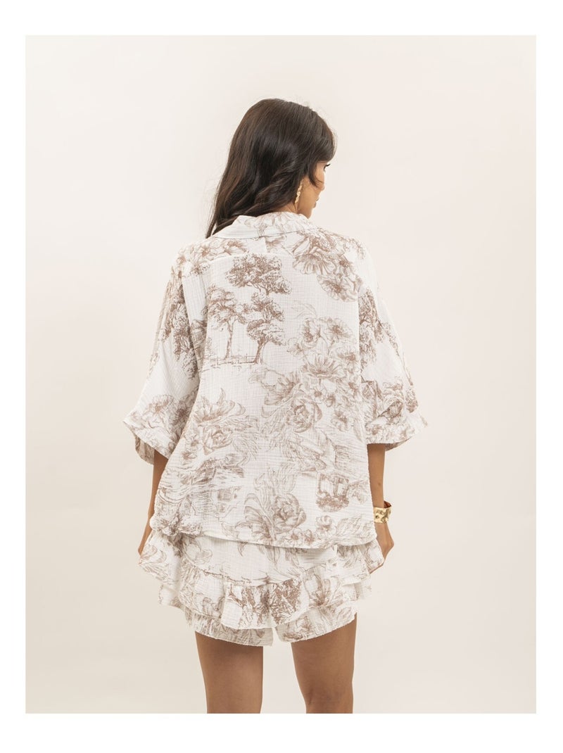 Camicia in garza di cotone con motivi toile de jouy OLEA Marrone - Kiabi