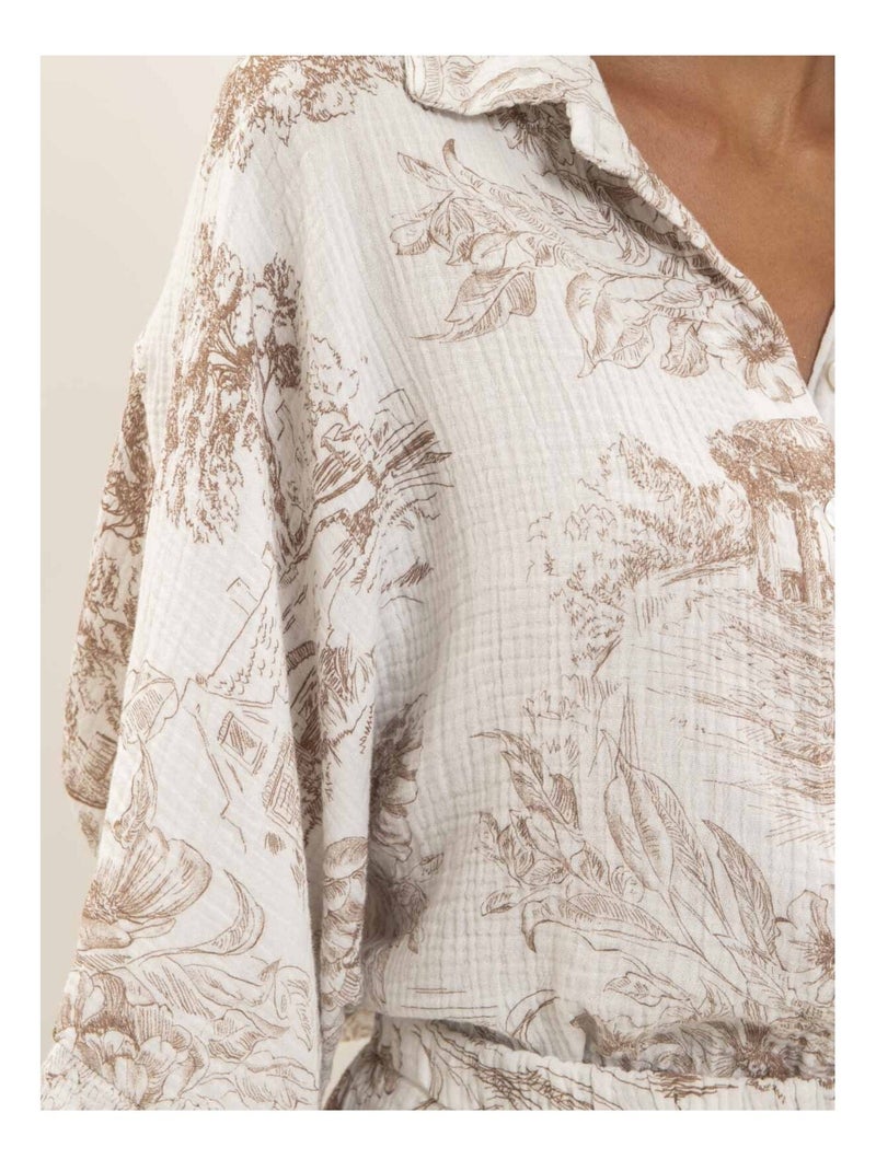 Camicia in garza di cotone con motivi toile de jouy OLEA Marrone - Kiabi
