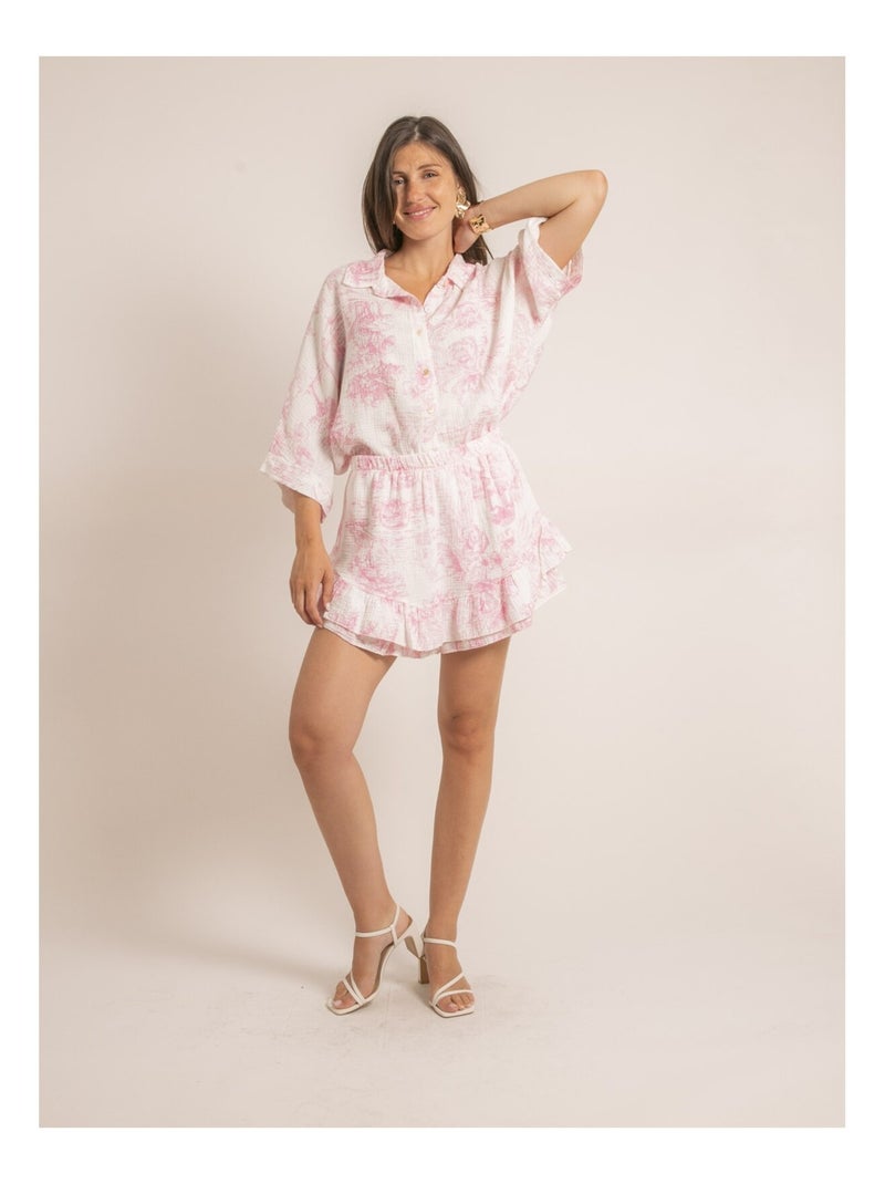 Camicia in garza di cotone con motivi toile de jouy OLEA Rosa - Kiabi