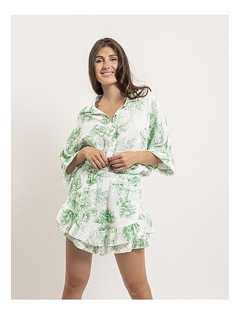 Camicia in garza di cotone con motivi toile de jouy OLEA