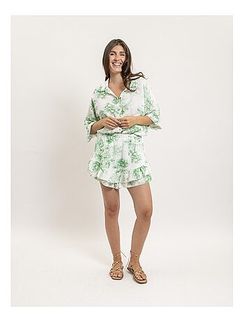 Camicia in garza di cotone con motivi toile de jouy OLEA