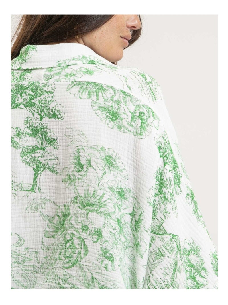 Camicia in garza di cotone con motivi toile de jouy OLEA Verde - Kiabi