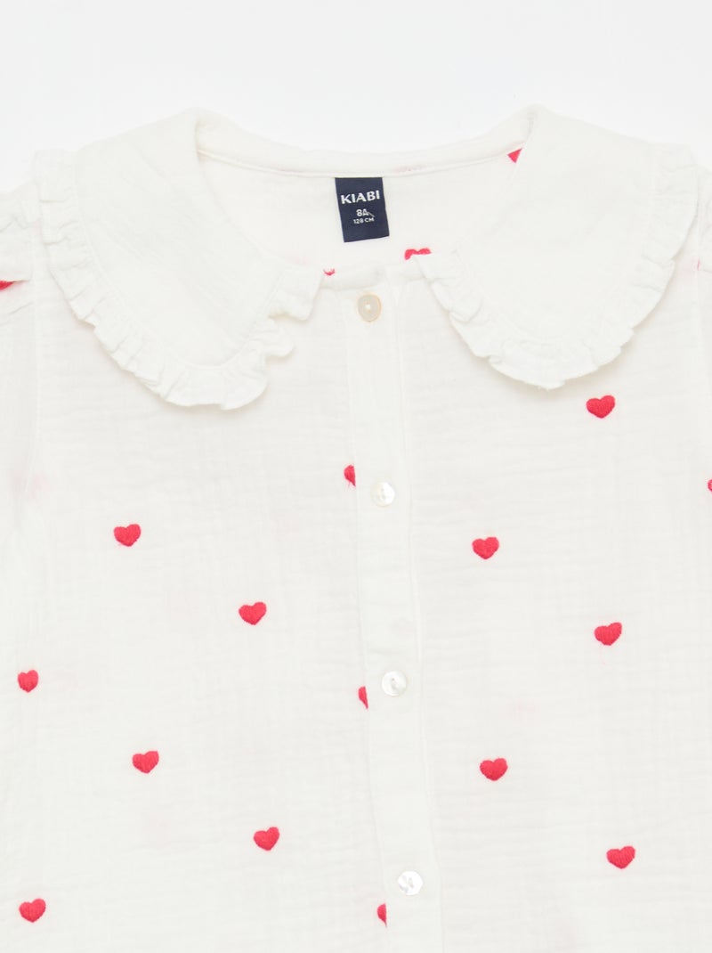 Camicia in garza di cotone con motivo 'cuore' Bianco - Kiabi