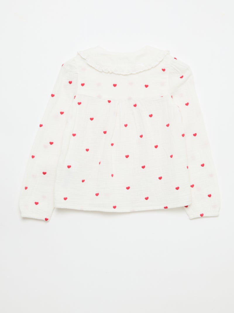 Camicia in garza di cotone con motivo 'cuore' Bianco - Kiabi