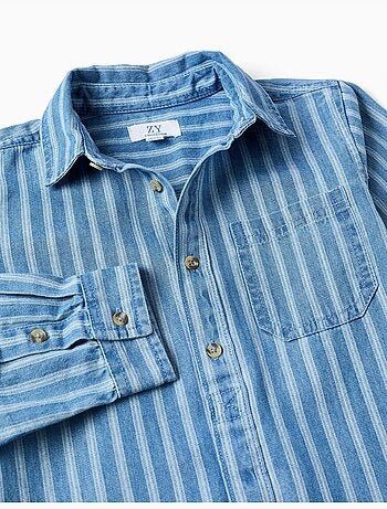 Camicia in jeans a righe con tasca