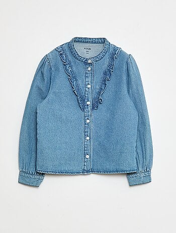 Camicia in jeans con collo con volant