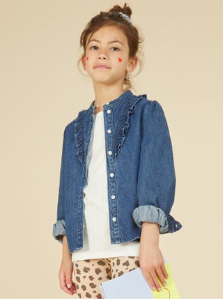 Camicia in jeans con collo con volant
