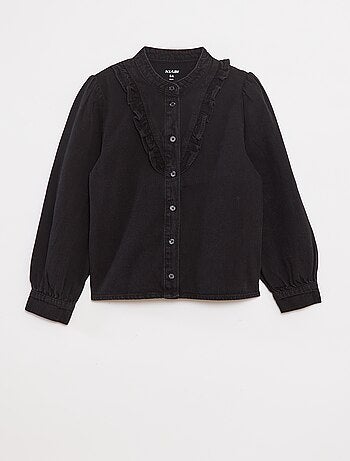 Camicia in jeans con collo con volant
