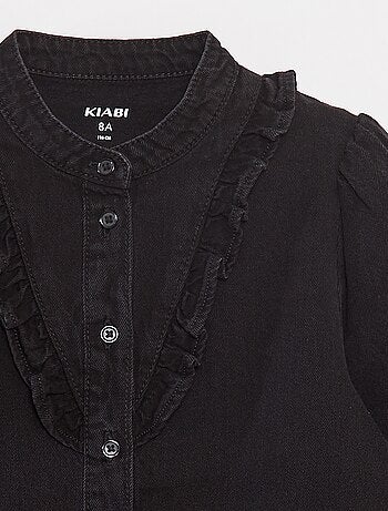 Camicia in jeans con collo con volant