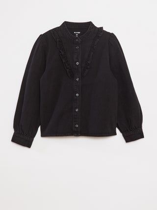 Camicia in jeans con collo con volant