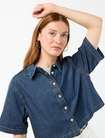 Camicia in jeans con maniche a 3/4