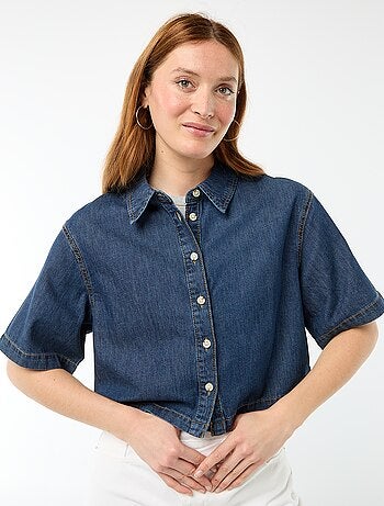 Camicia in jeans con maniche a 3/4