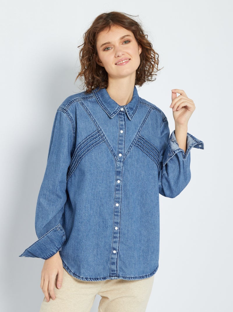 Camicia in jeans pieghe fantasia BLU - Kiabi