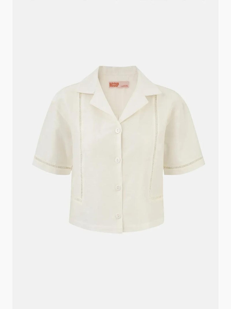 Camicia in lino a maniche corte con dettaglio cut-out hiccup Beige naturale - Kiabi