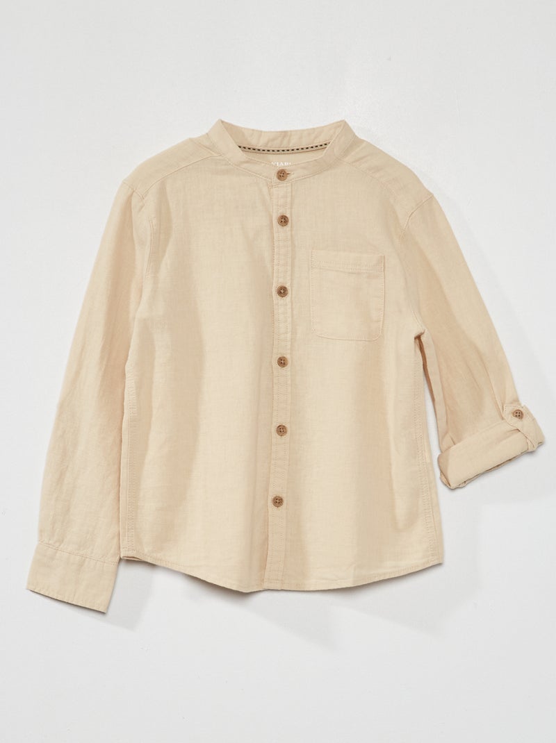 Camicia in lino con collo alla coreana BEIGE - Kiabi