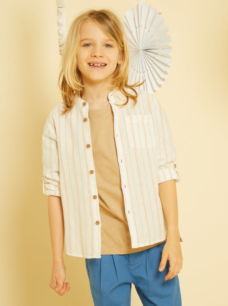 iDo camicia alla coreana misto lino bambino bianco main image 1