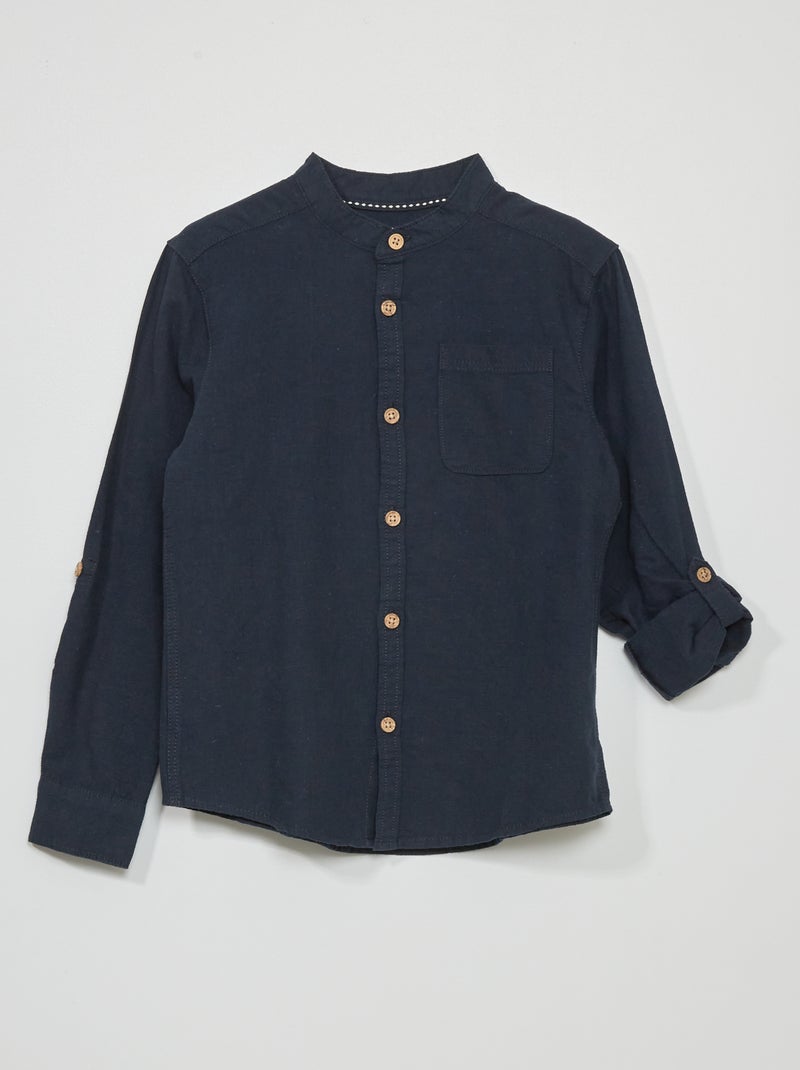 Camicia in lino con collo alla coreana blu - Kiabi