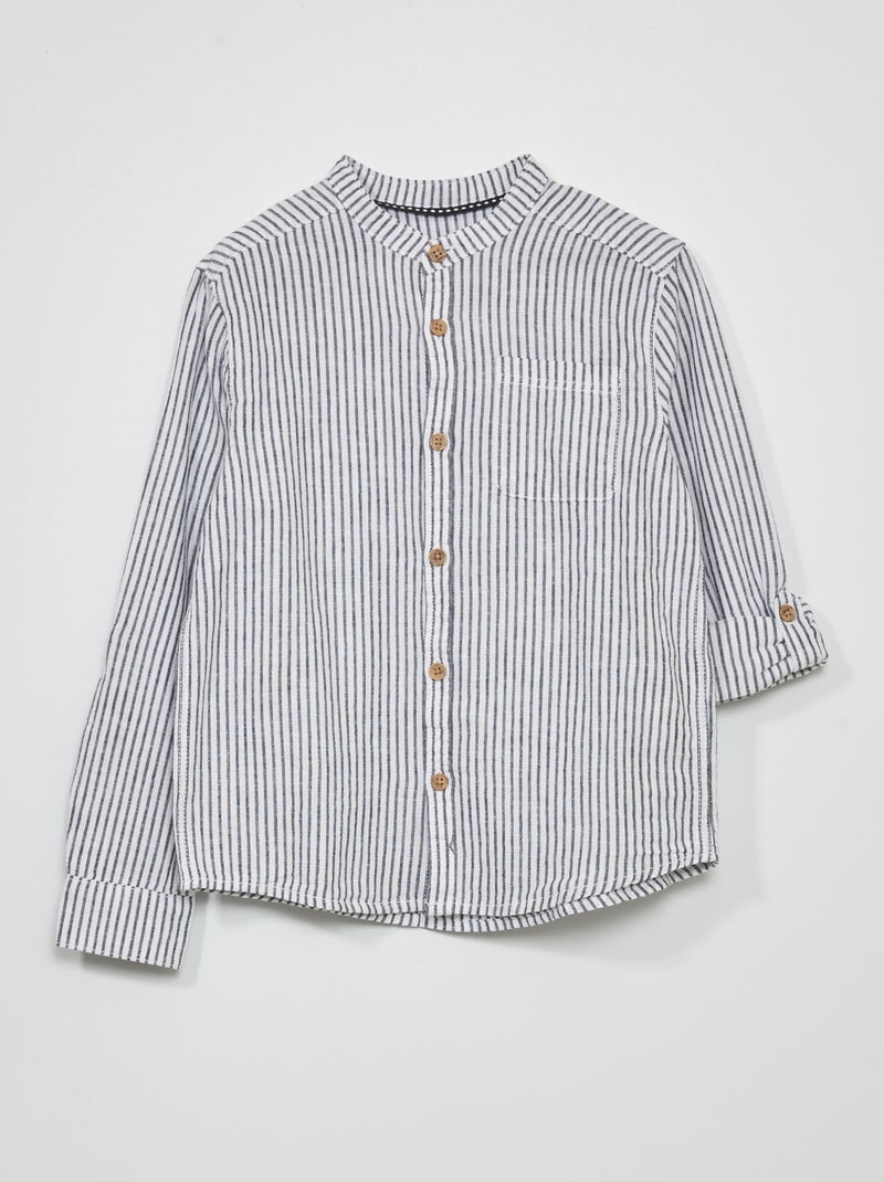 Camicia in lino con collo alla coreana BLU - Kiabi
