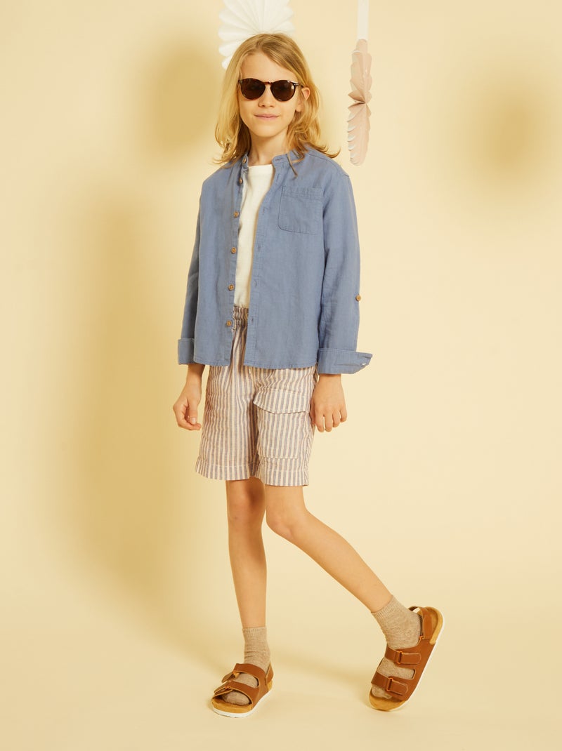 Camicia in lino con collo alla coreana grigio blu - Kiabi