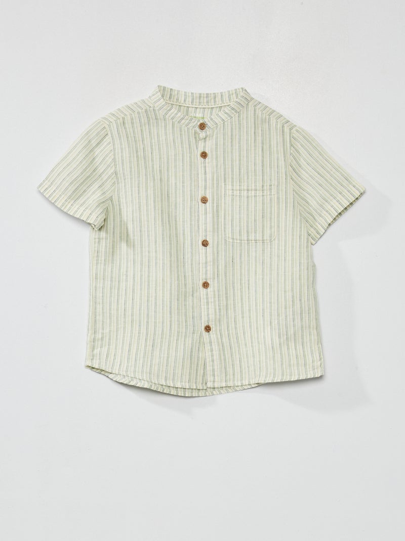 Camicia in lino con collo alla coreana VERDE - Kiabi