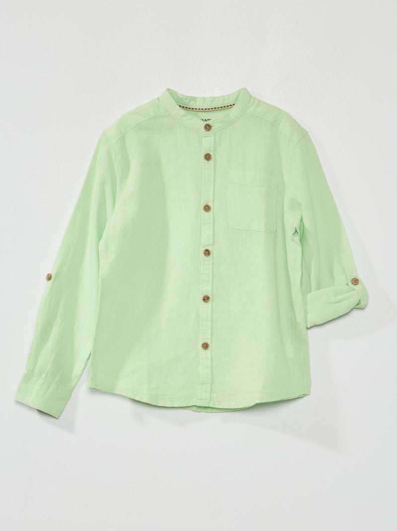 Camicia in lino con collo alla coreana VERDE - Kiabi