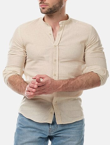 Camicia in lino con collo mao